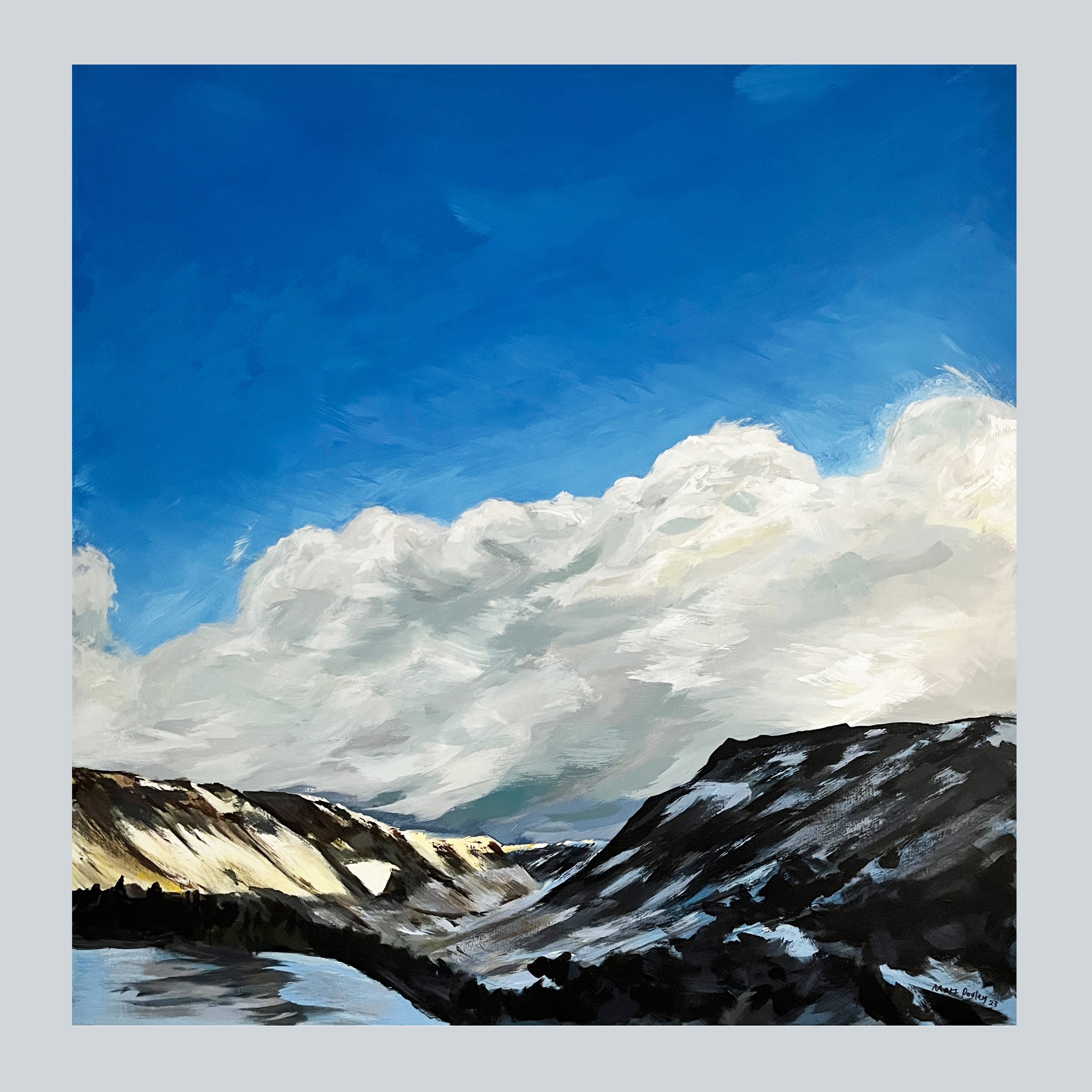 Sunset Over Snowy Dovestone Reservoir on square grey background.jpg