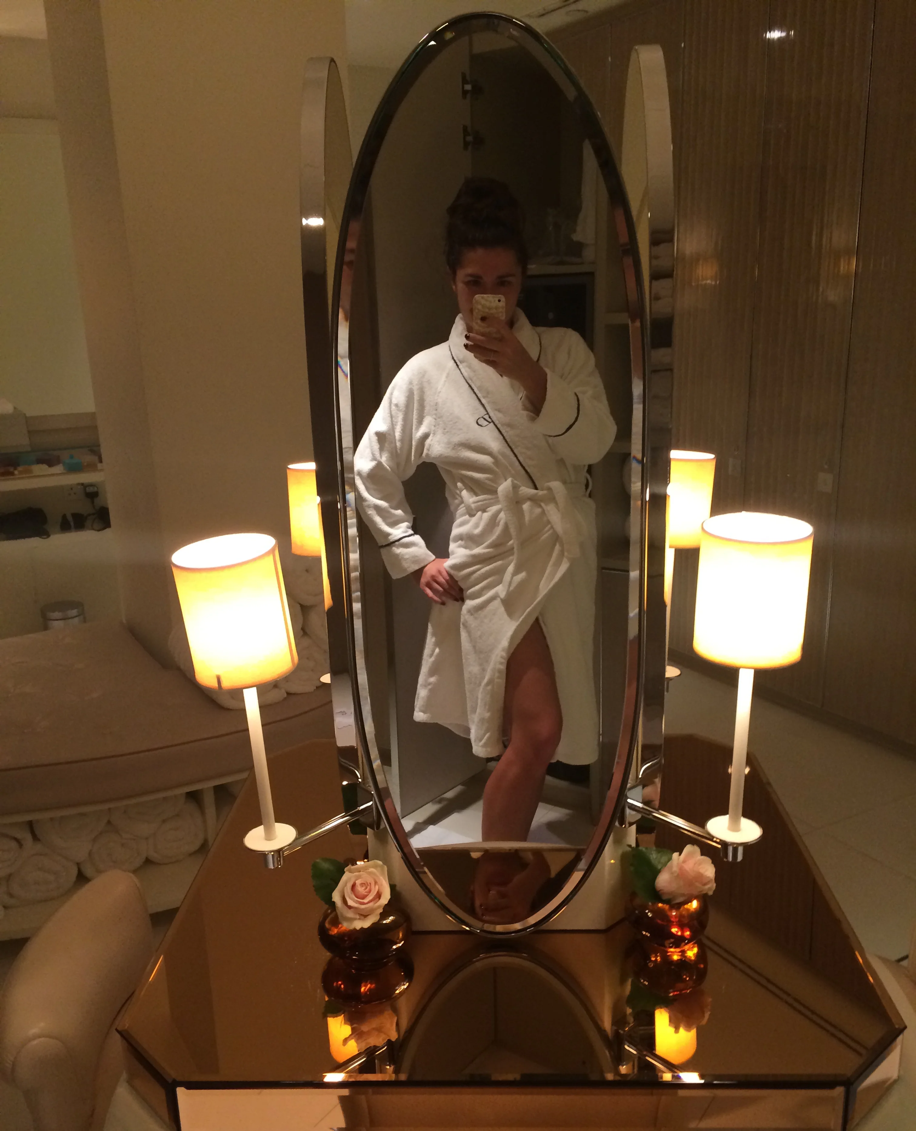 A little modeling in my fancy spa robe. 