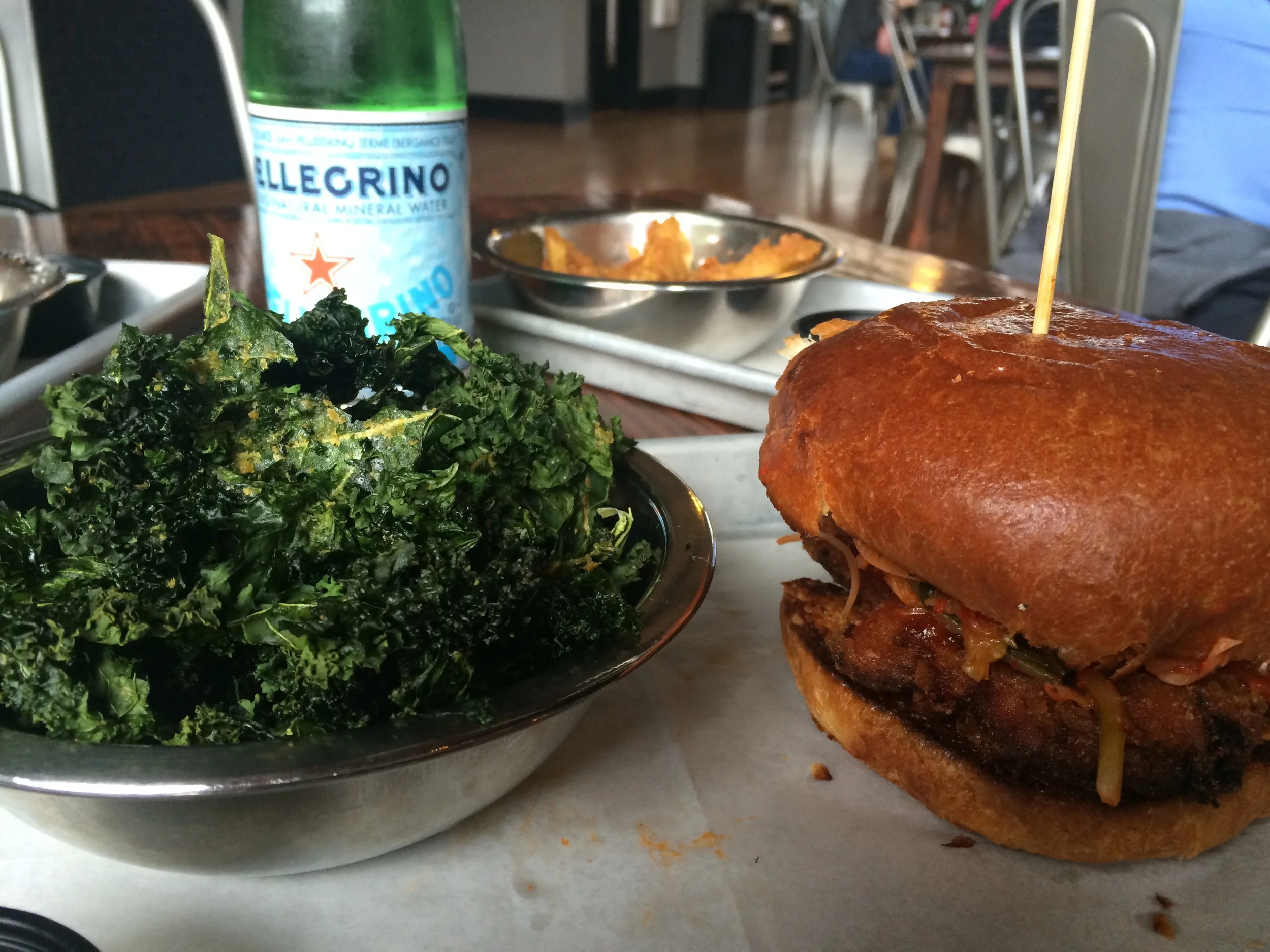 The kale chips and Korean Fried Chicken sammy.