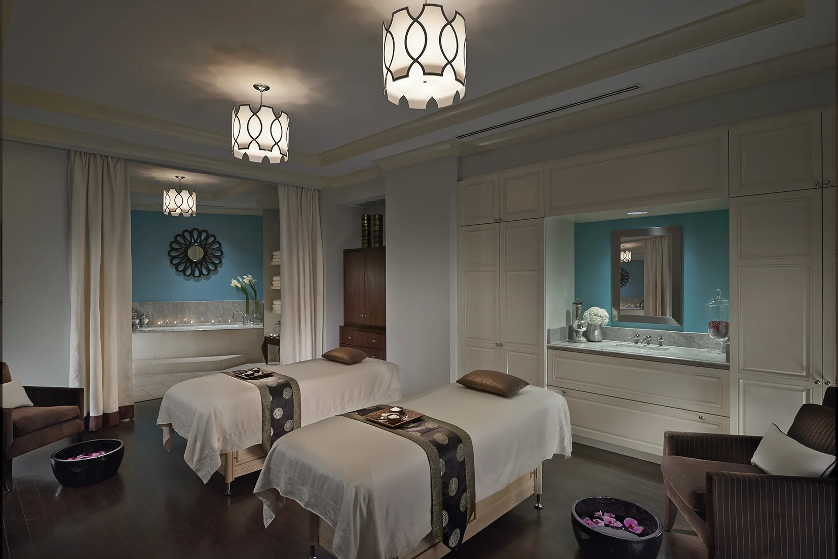 The spa suite where the treatment takes place. (The soaking tub is in the back left of the photo.)
