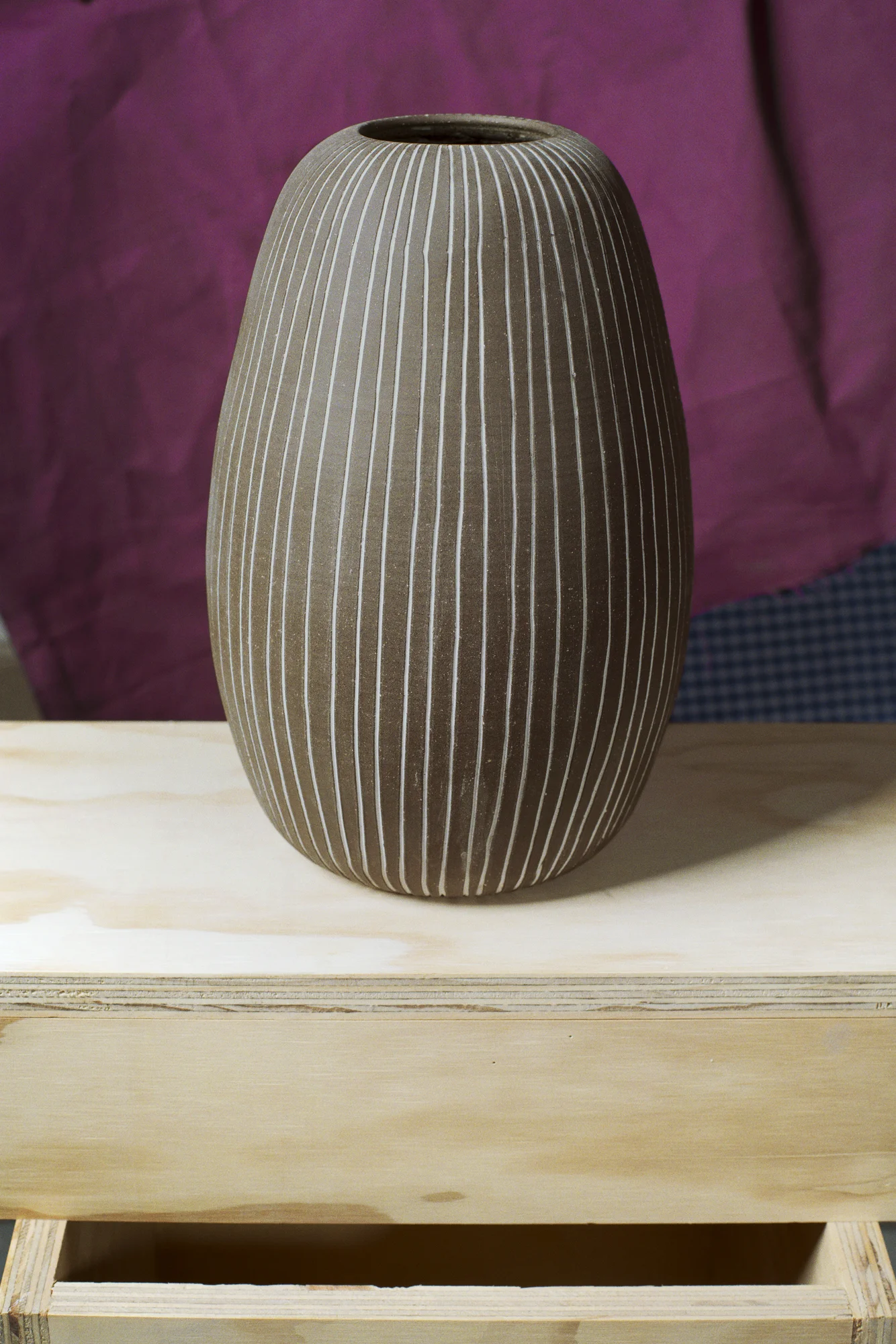 Large Dark Pen Striped Vase