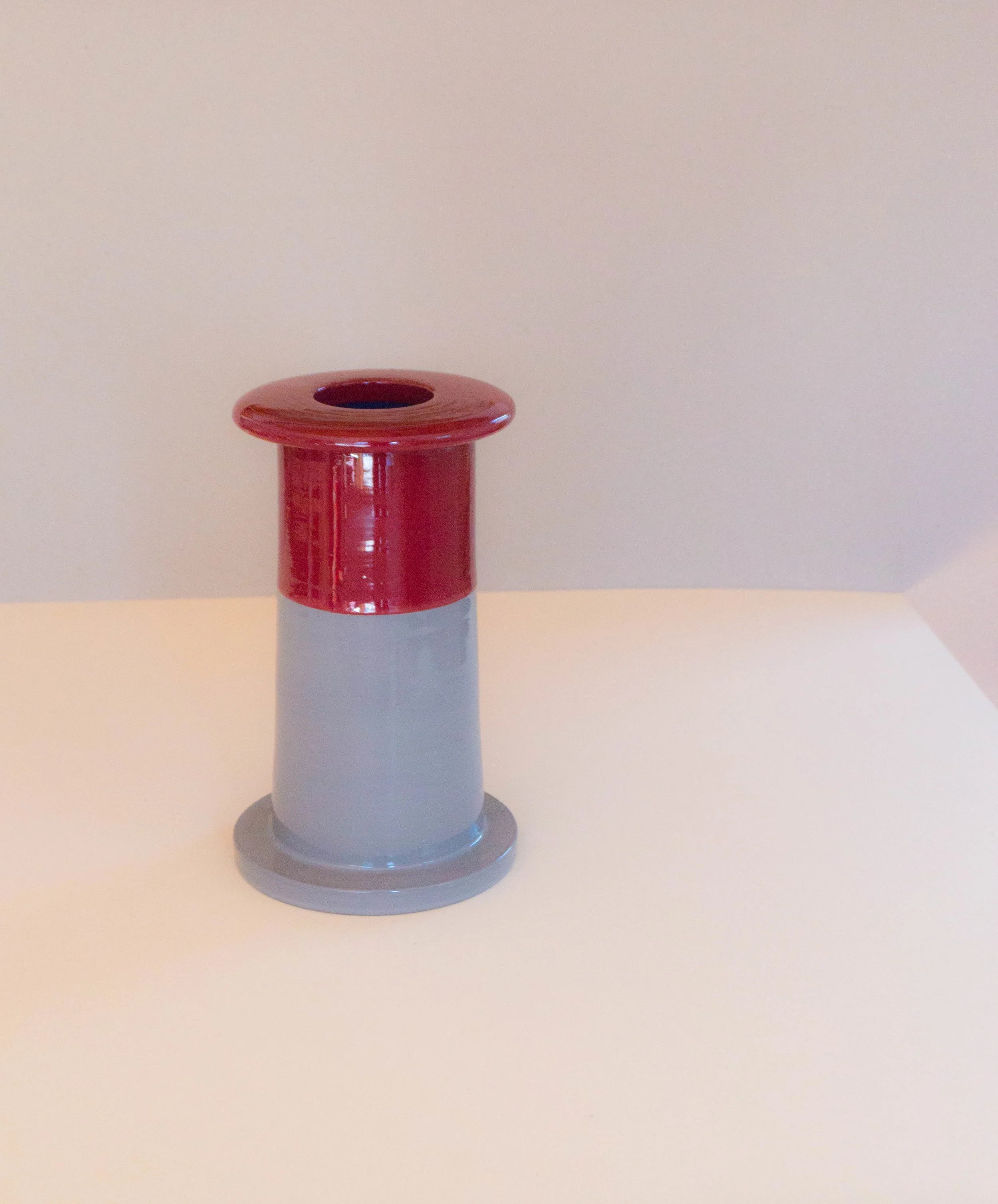 Tall Burgundy/Grey Spool Vase