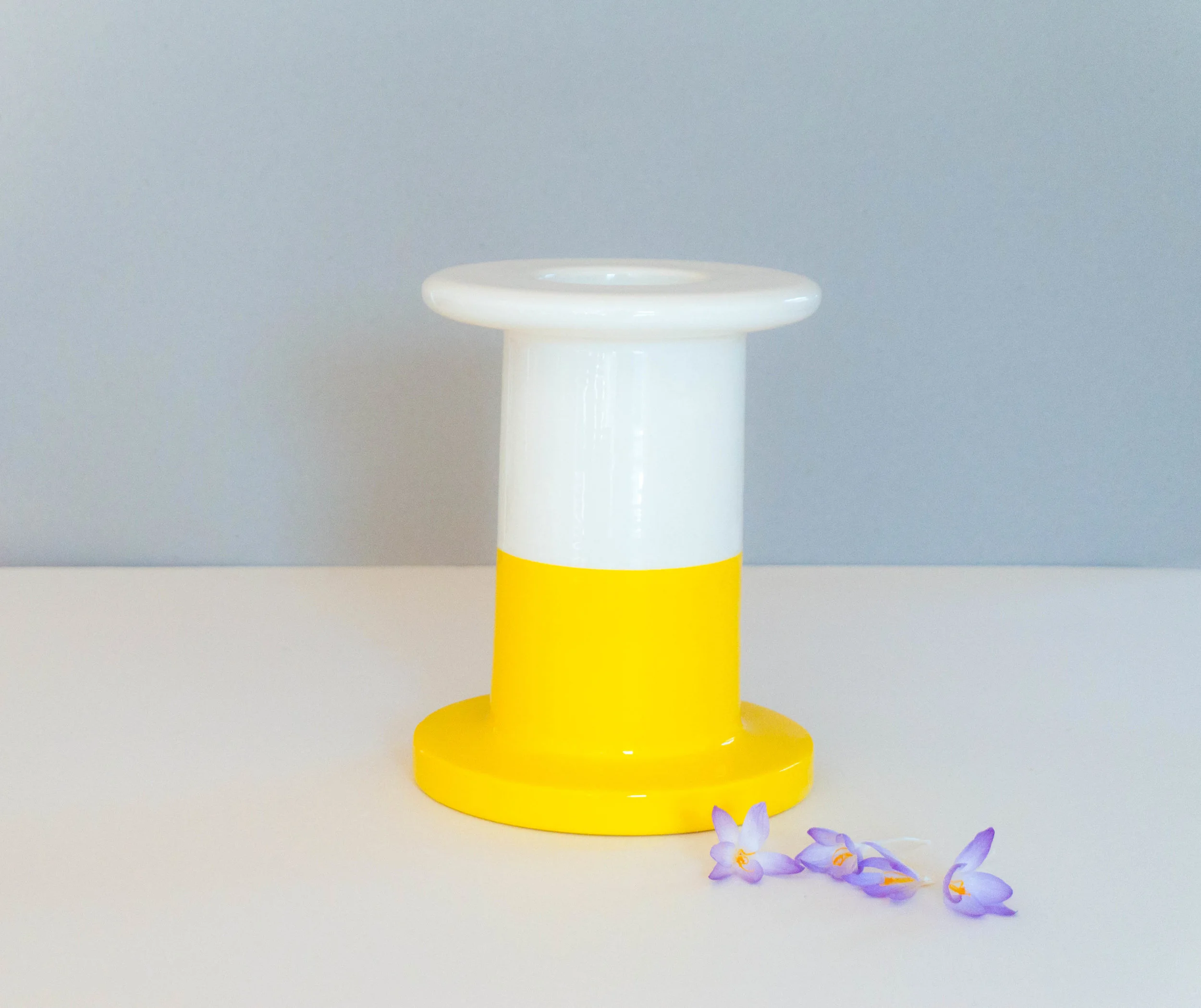 Short White/Yellow Spool Vase