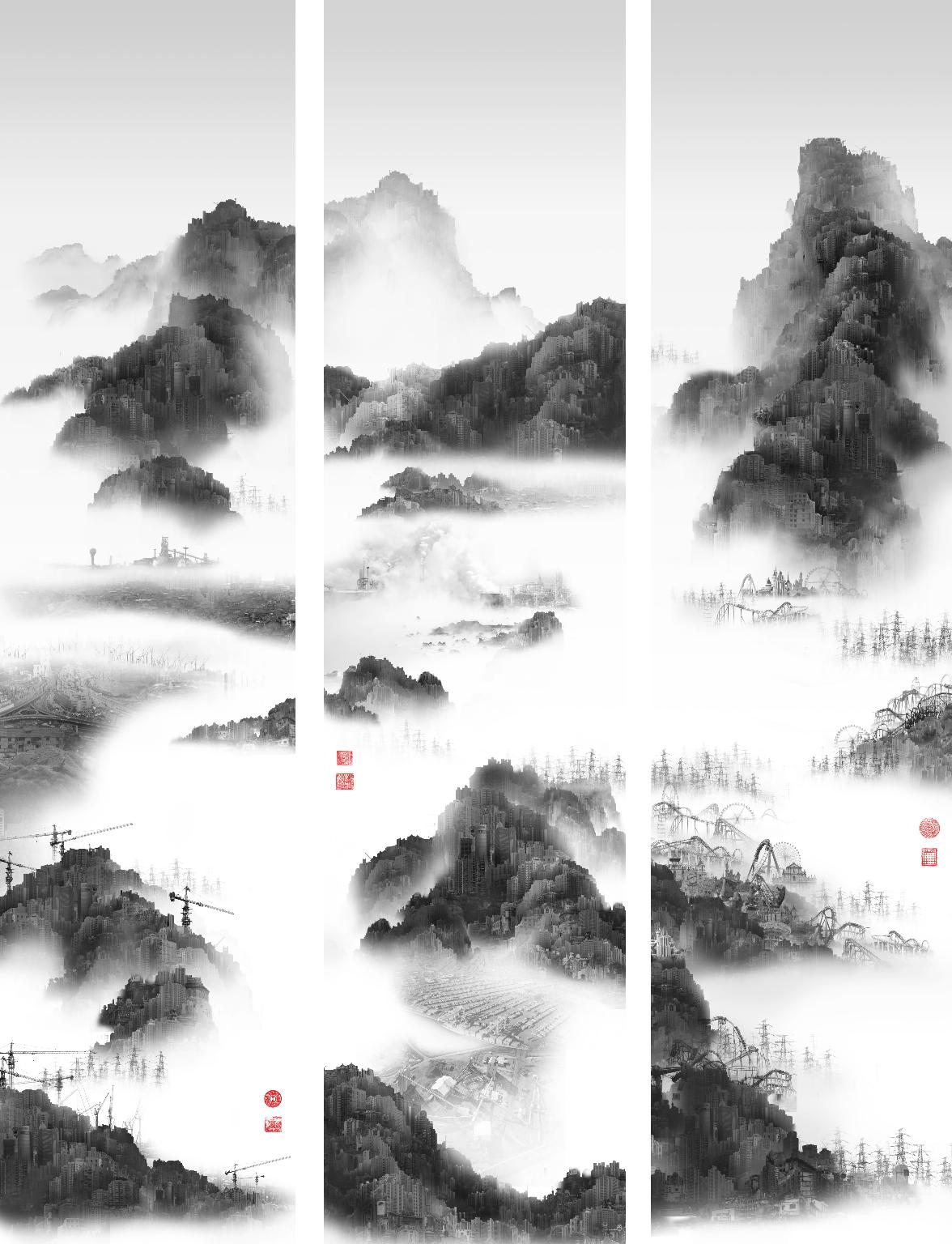 Yang Yongliang, "Phantom landscape III", Epson inkjet print, 200 x 150 cm (Galerie Paris-Beijing)