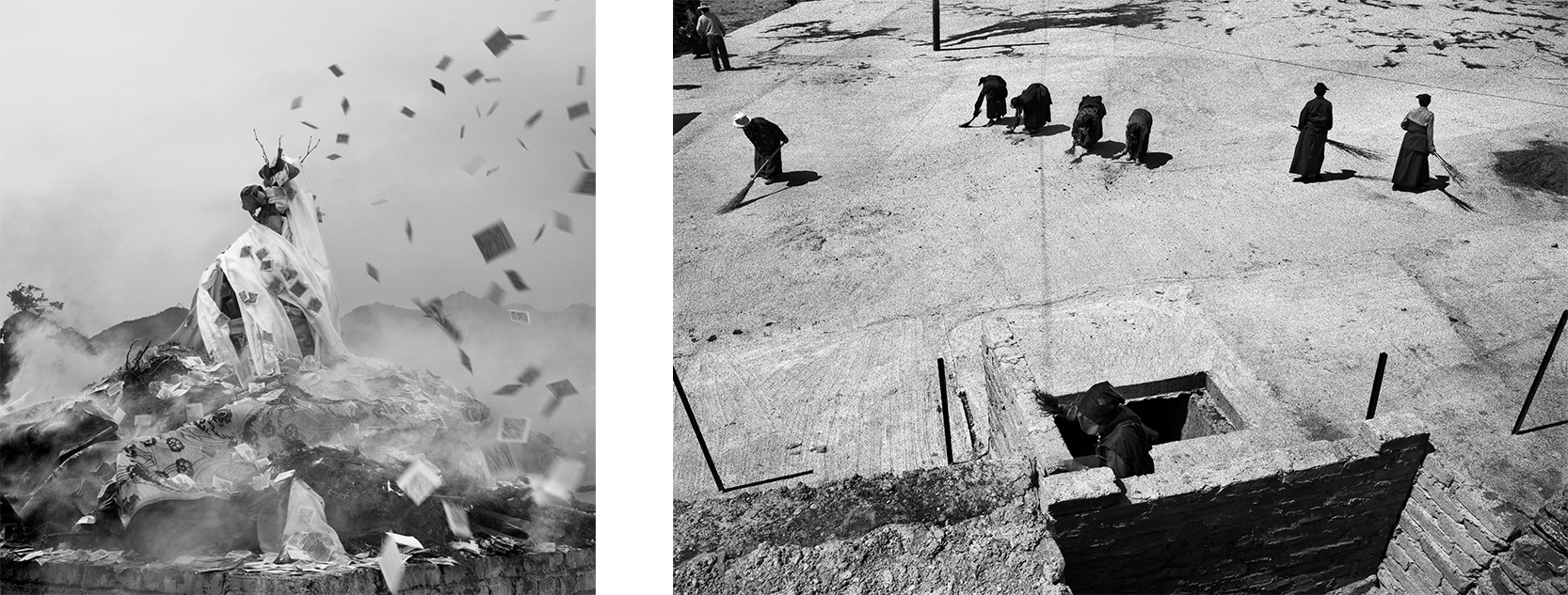 Left: Si près du ciel, le Tibet - Fête du Nouvel An (Dari), Tibet 2012 - © Jacques Borgetto Right: Si près du ciel, le Tibet - Monastère de Serthar (Kham), Tibet 2009 - © Jacques Borgetto