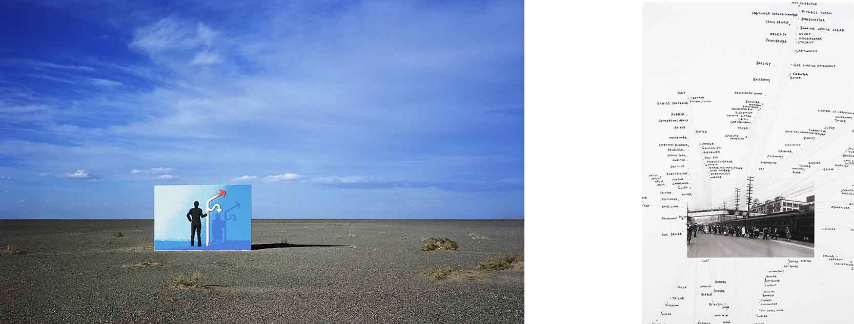 Left: Zhuang Hui, 2014, photograph Right: Yao Peng, We pass through time one by one, 2016, photograph and mixed media