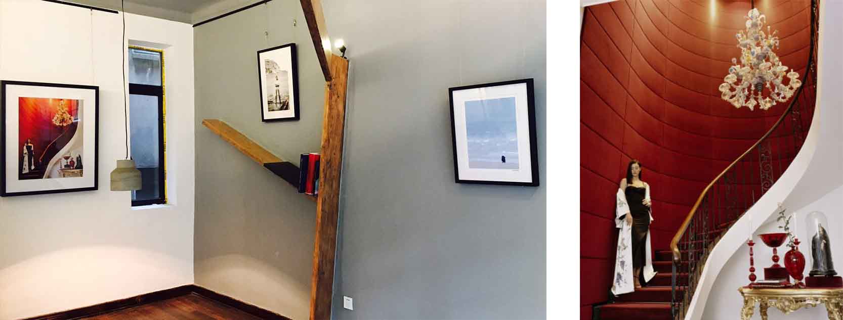 Left: Galerie Photo 12 in 203 Kangping road, showroom view Right: Jean-Marie Périer, Monica Bellucci in Dolce & Gabbana. Milan, July 1998, C print
