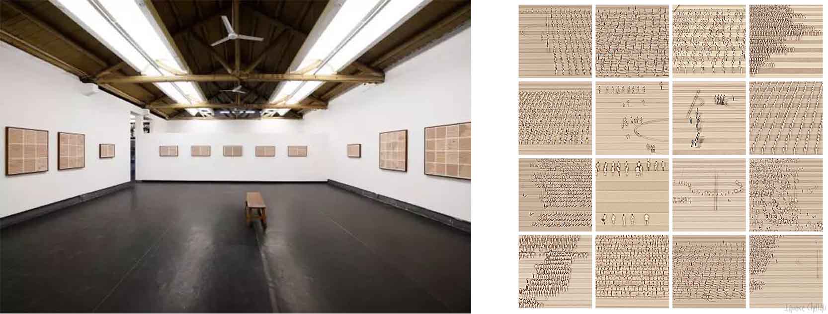 Left: OFOTO Gallery, exhibition view Right: Laurence Chellali, "Together" series, photos realized from September, 2015 till March, 2016 in the stadium of a middle school in China, at Nankin.