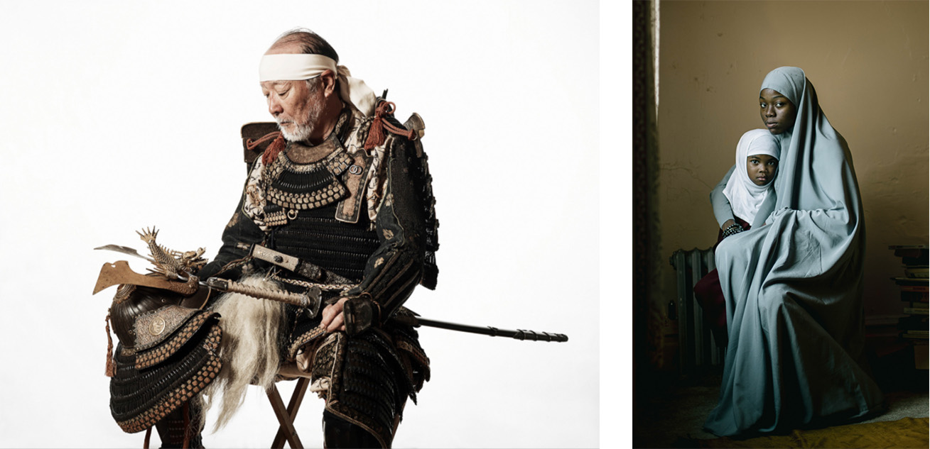Left: Ryotaro Horiuchi (Japan), Descendant of Samurai living today in Fukushima, Japan. Right: Haruka Sakaguchi (USA), Fatimat is a young mother living with her daughter Amina in a one-bedroom apartment in Newark, New Jersey.
