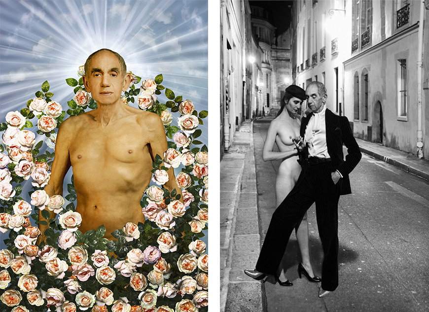 Left: Hommage à Pierre et Gilles, La tentation d’Adam, 1996 © Catherine Balet, 2014. Courtesy galerie Thierry Bigaignon Right: Hommage à Helmut Newton, YSL, French Vogue, rue Aubriot, Paris 1975 © Catherine Balet, 2014. Courtesy galerie Thierry Bigaignon