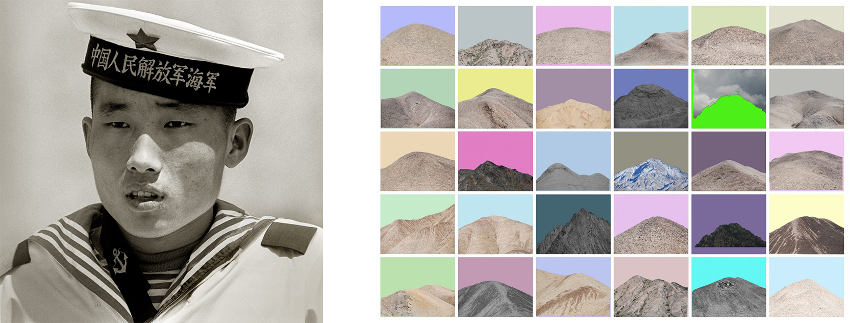 Left: "Sailor, People's Heroes Monument, Beijing," 1979 © Albert Watson Right: "Qilian Range - 11," 2015 © Zhuang Hui