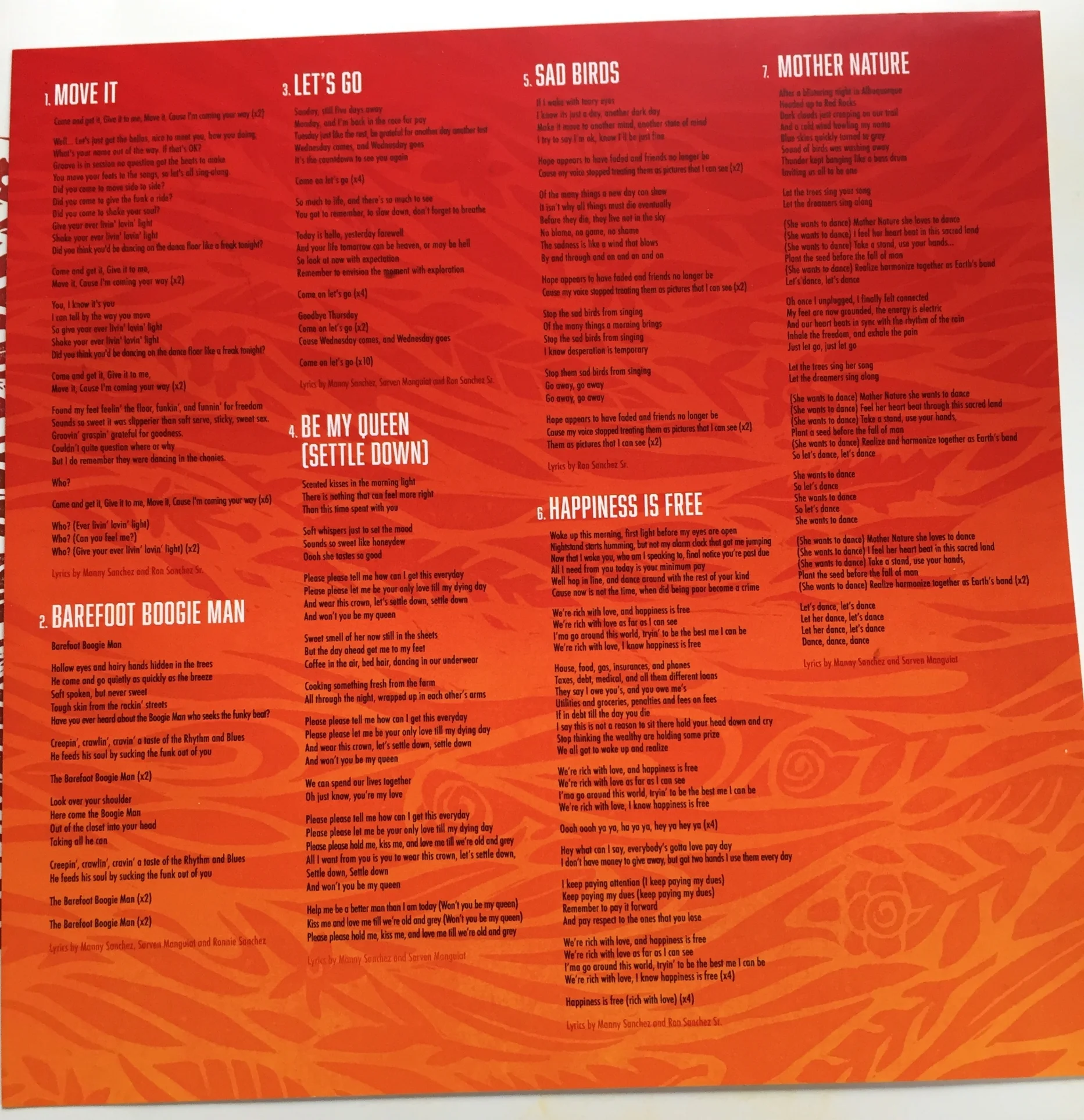 Double sided lyric sheet