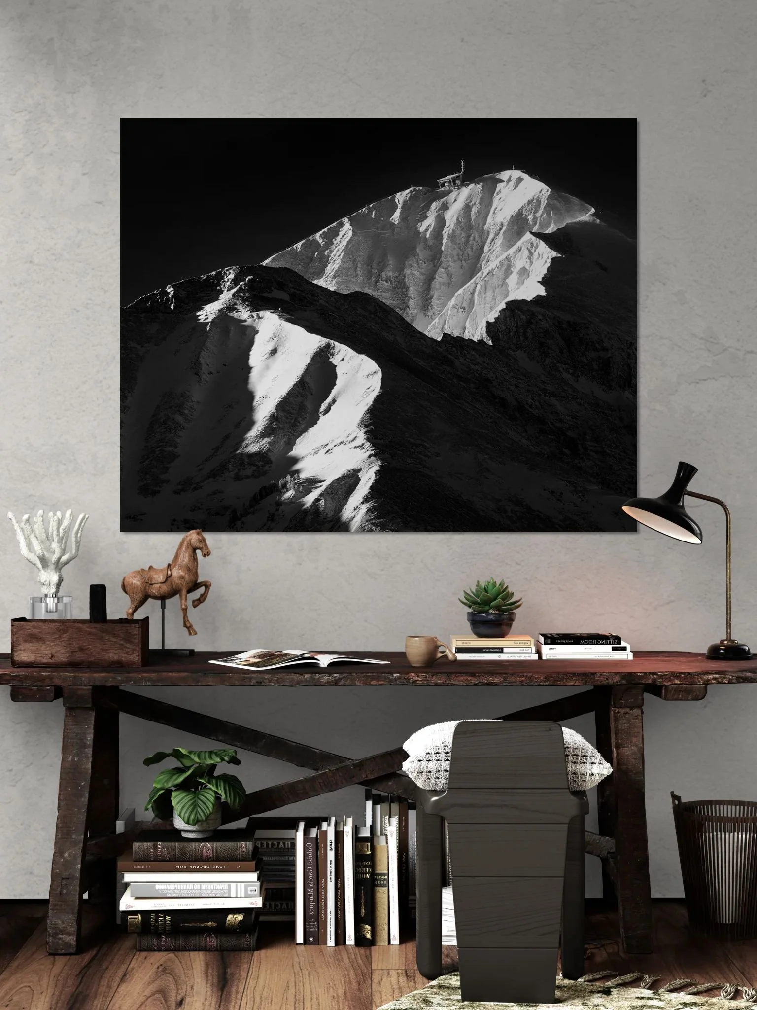 Rustic wooden desk with ornaments.jpg