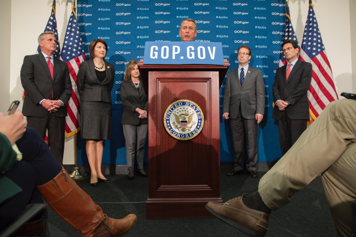 John Boehner (R-OH), speaks at a GOP press conference. 
