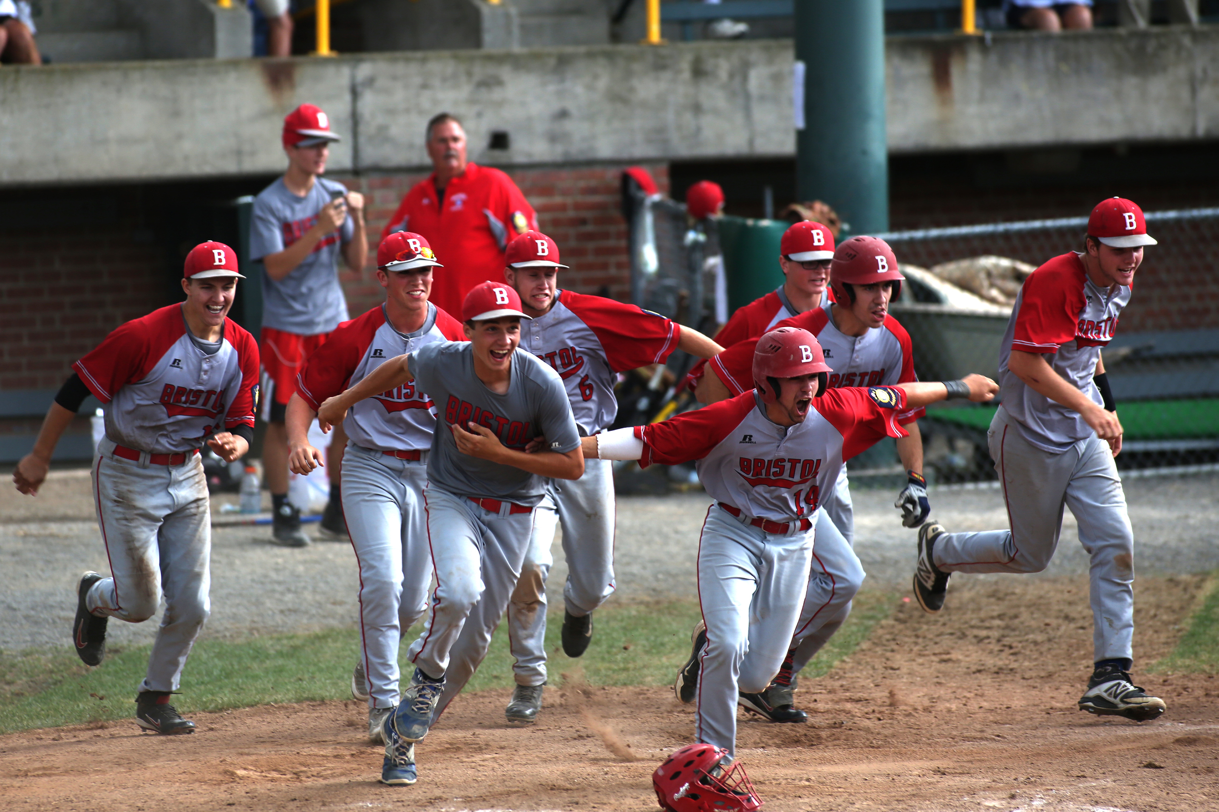 After Bristol's win the team runs onto the field. Bristol beat Cumberland 9-8, in The Northeast American Legion championship putting them in the final game against RCP. 