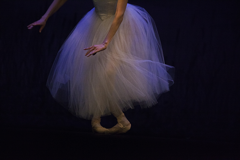 A ballerina dances during a rehearsal of the ballet Giselle preformed by the Hart School at The University of Hartford. 