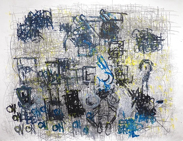 Untitled (blue 'ON'and yellow with graphite)