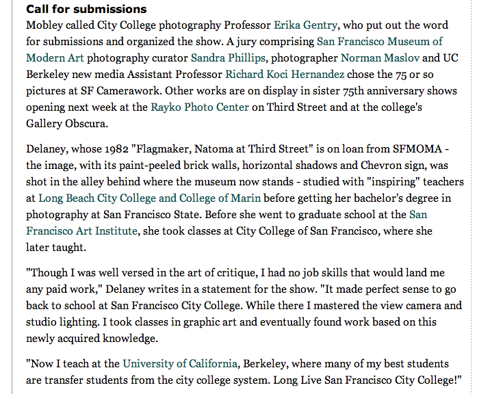 An excerpt from the San Francisco chronicle about the show at SF Camerawork.