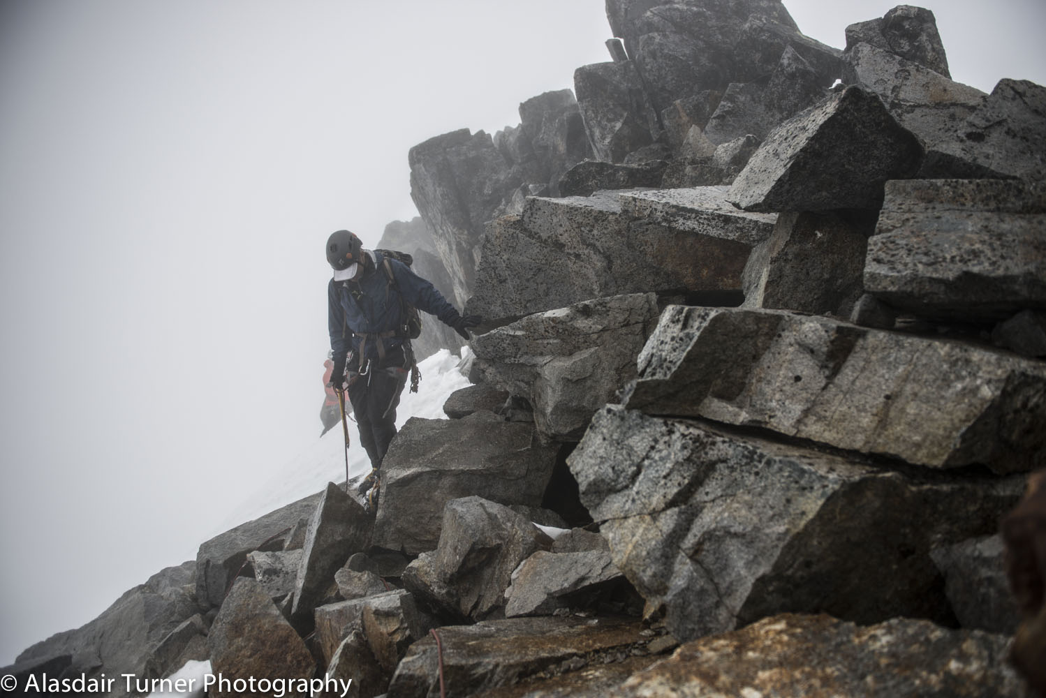 Trying to find the summit of Mount Challenger in the fog. 