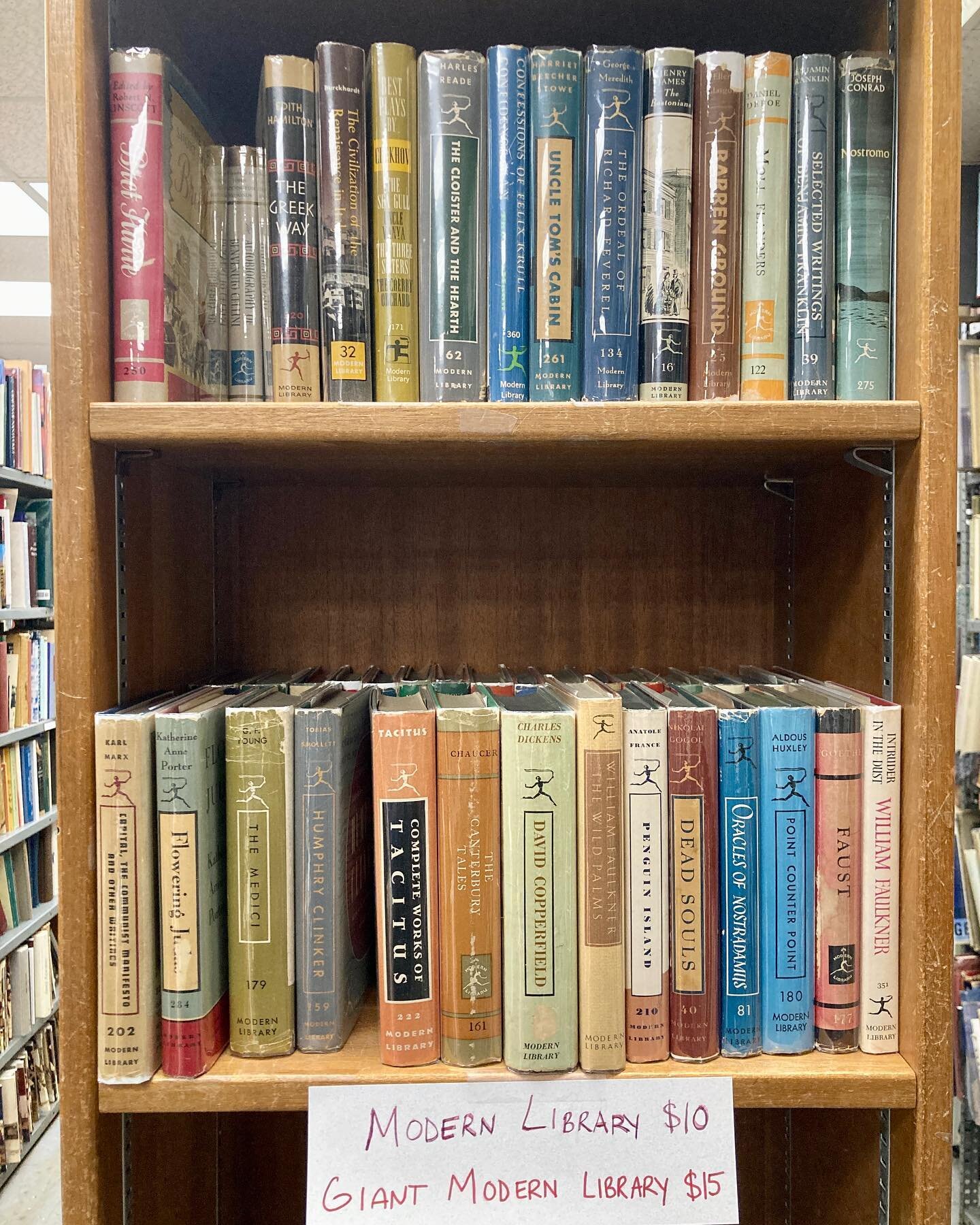 This just in! The shelves are packed with Modern Library, Giant Modern Library, and Easton Press books! Come on down to get these special reprints of classic works