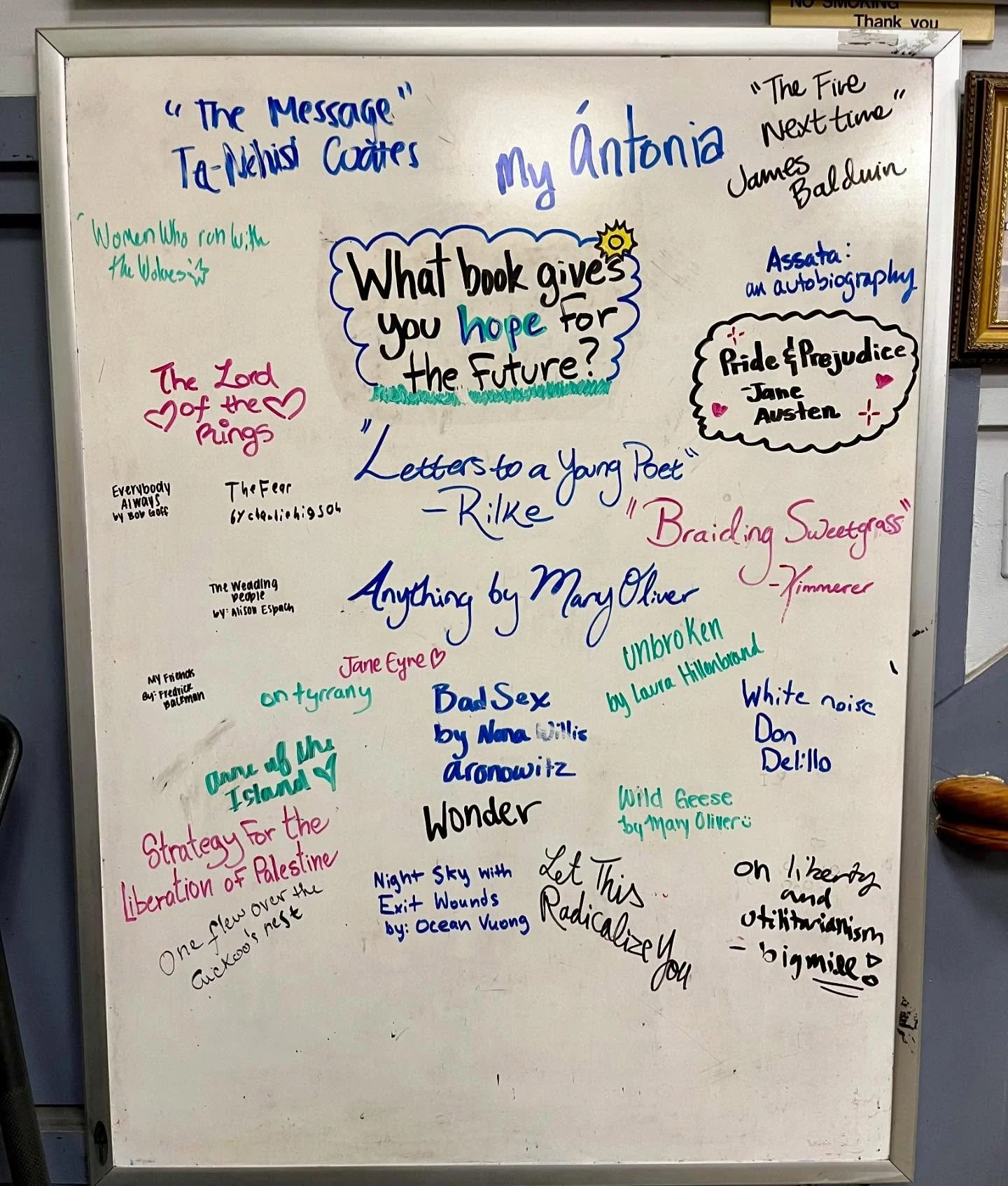 Our latest whiteboard, with plenty of room for all your hopeful suggestions ✨swipe to see stacks of new SIGNED mysteries!
