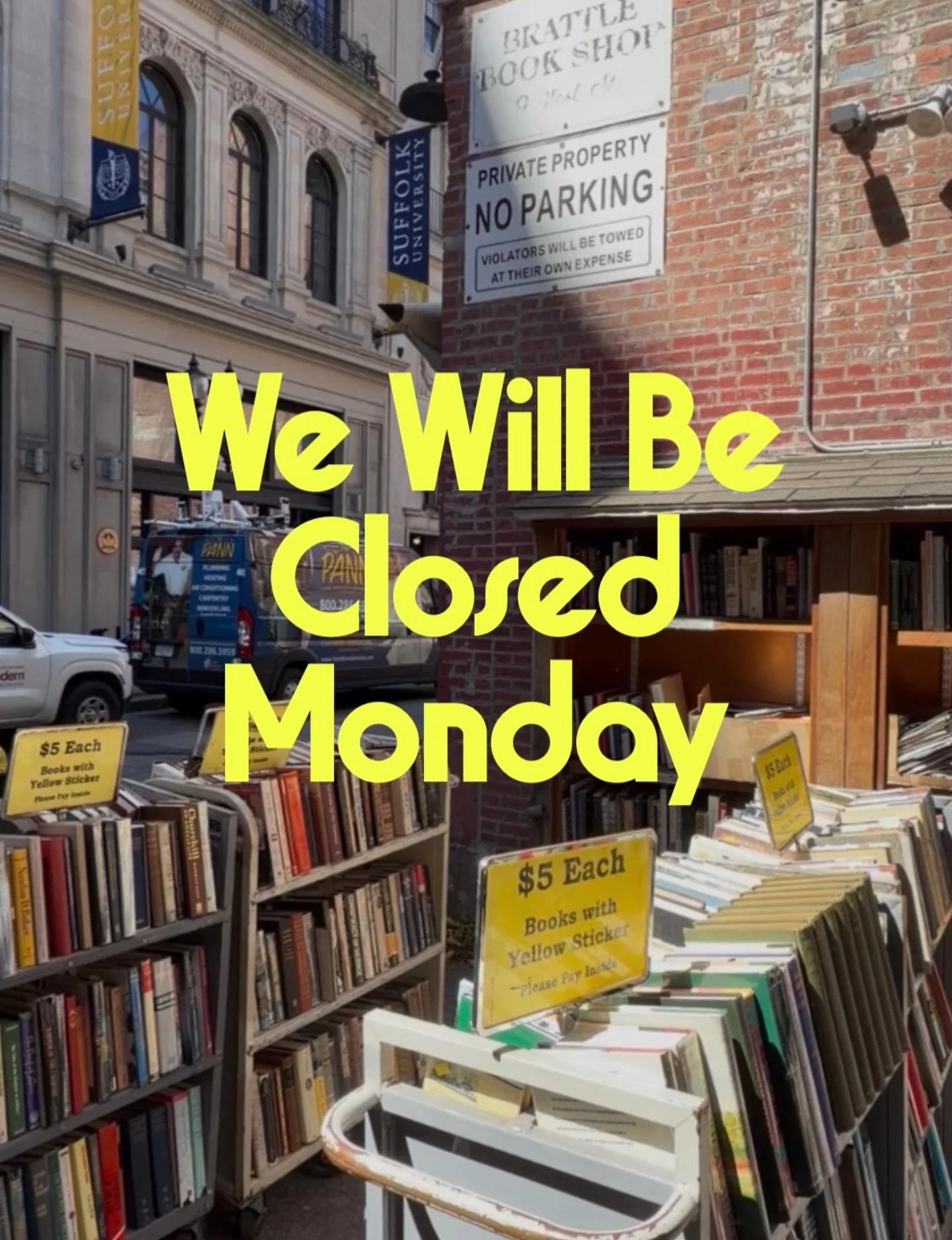 Holiday Hours Update 📚🇺🇸
Brattle Book Shop will be closed on Monday, May 26th in observance of Memorial Day. We&rsquo;ll reopen on Tuesday and look forward to seeing all your faces back in the shop then!