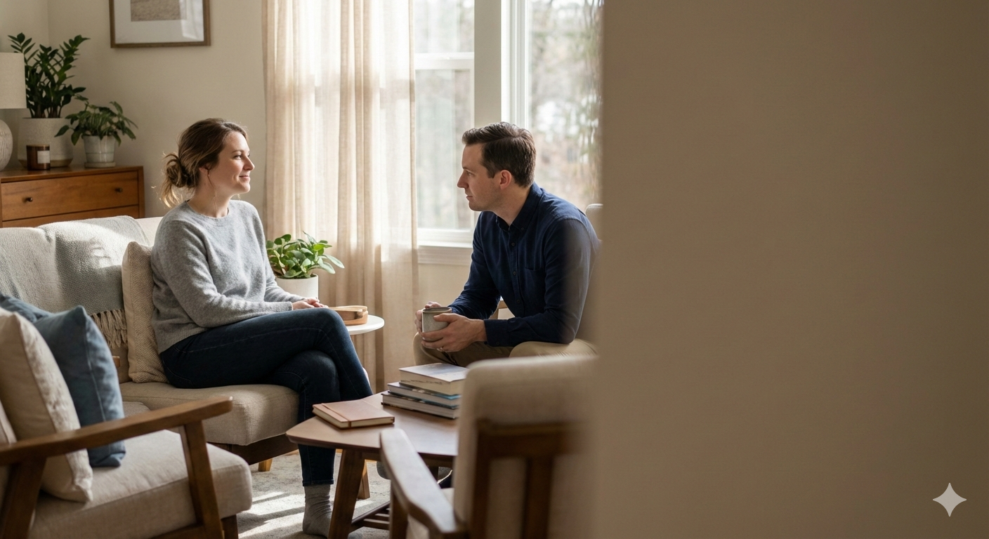 Two people in a CBT therapy session for depression