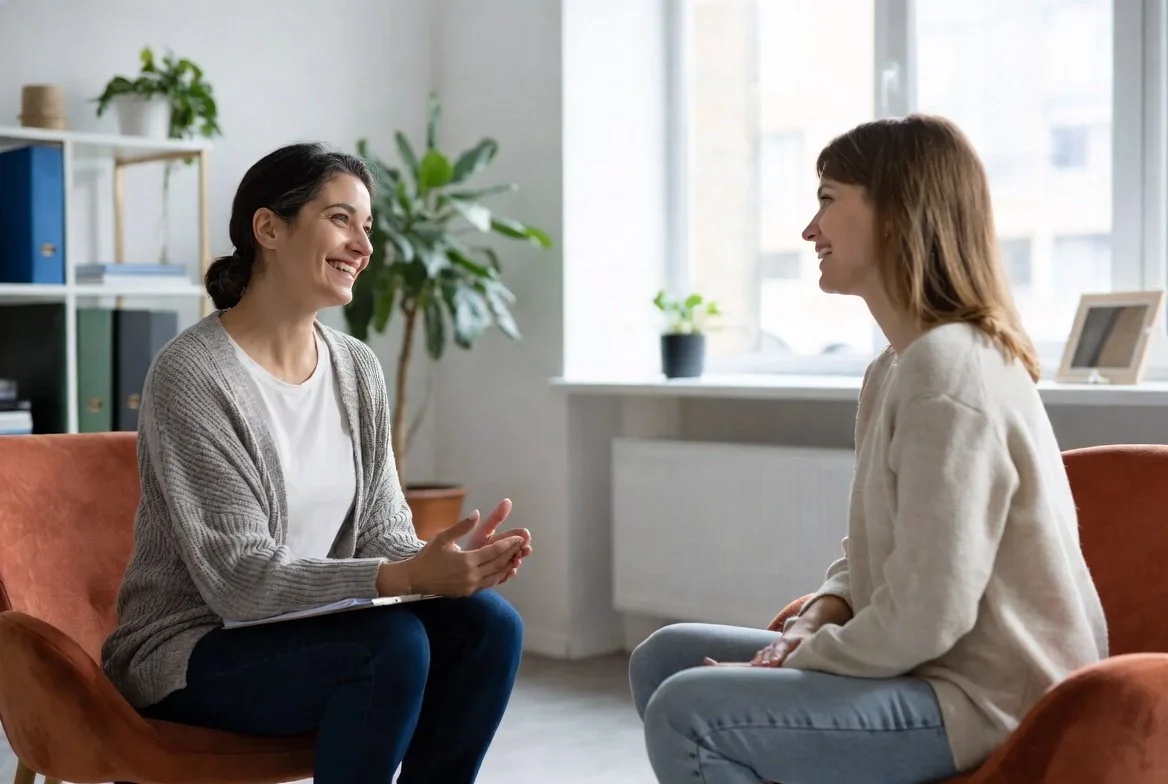 Exposure Therapy: Client and therapist in CBT Exposure therapy session in conversation