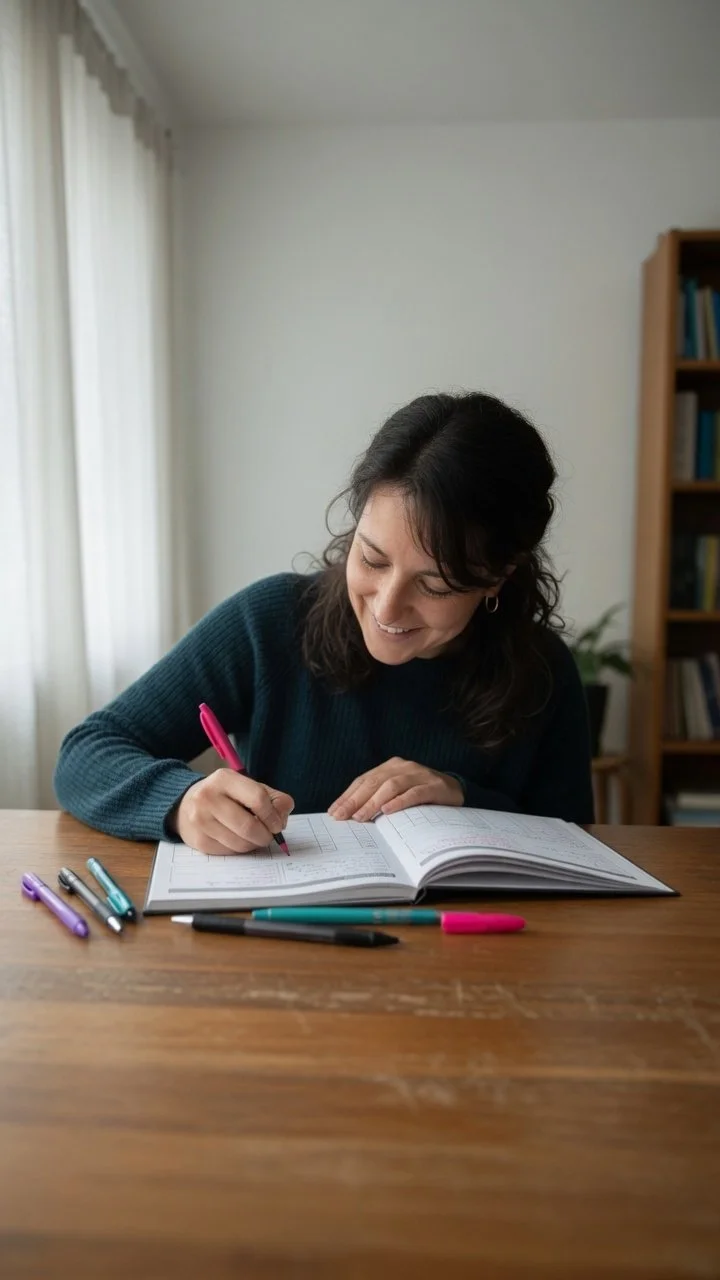 CBT Worksheets: Woman completes thought record in her CBT journal