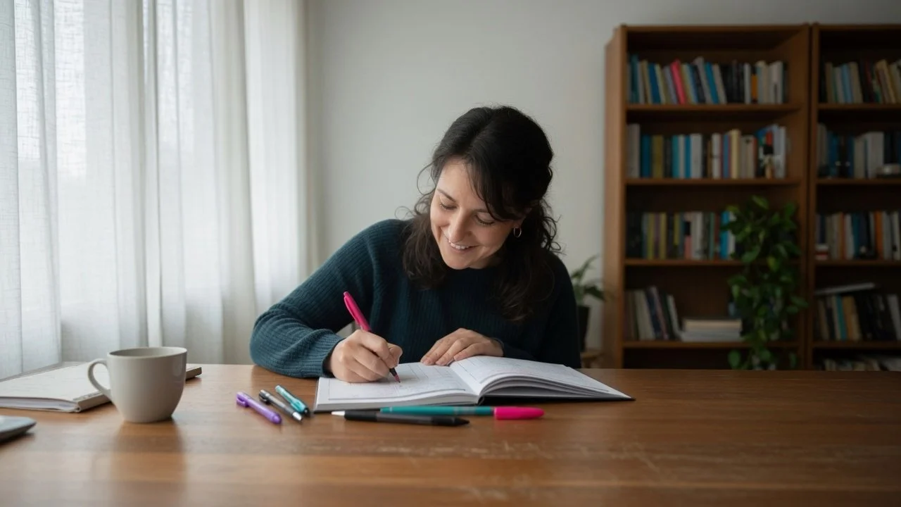 Person writing worries in a notebook, the first CBT step to stop worrying