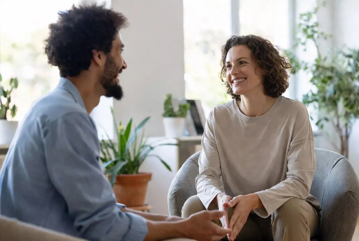 Anxiety Therapy Los Angeles: Two people talk to each other during a CBT for anxiety therapy session