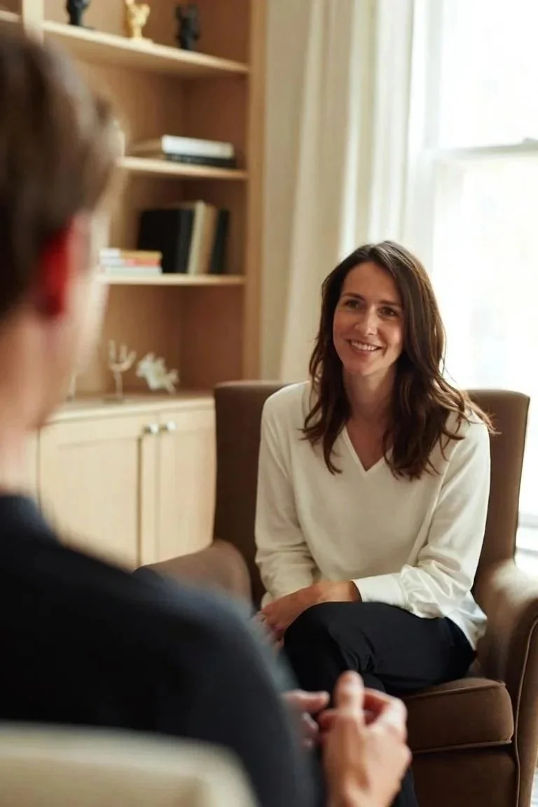 Young adult talking with a doctoral psychologist in a CBT session