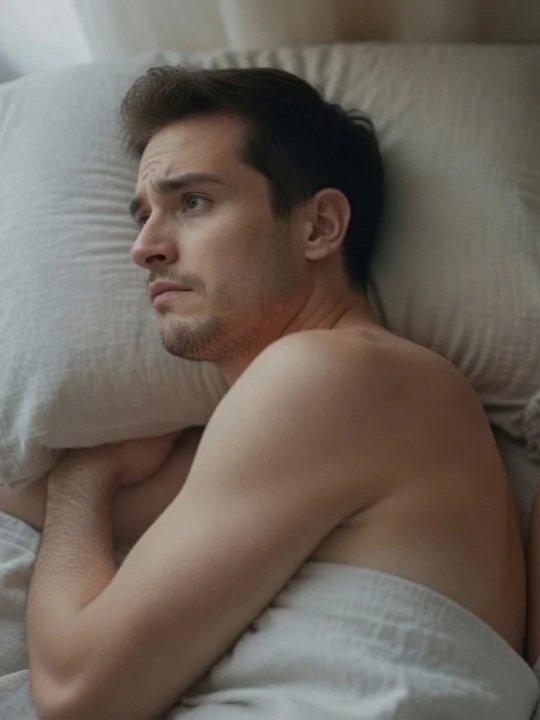 Labeling Cognitive Distortion: person lying awake, an anxious expression on their face