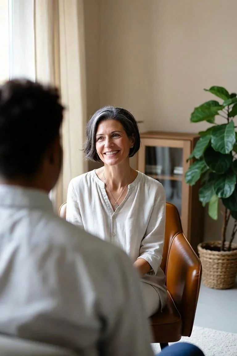 CBT depression therapist reviewing progress measures with a client in a depression treatment session