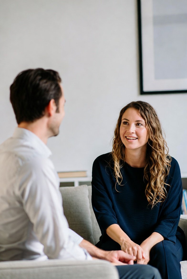 Anxiety Therapist Los Angeles: Two people chat during a CBT for Anxiety therapy session.