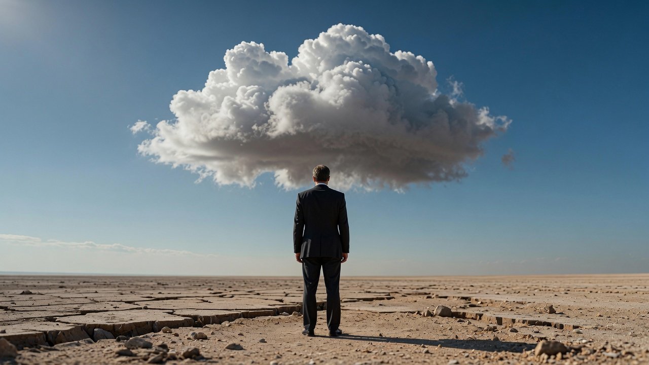 Overgeneralization: A Cognitive Distortion in CBT: Man stares at a dark cloud in an otherwise clear sky