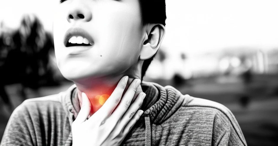 Can Stress or Anxiety Cause a Sore Throat?: Person holding throat due to stress
