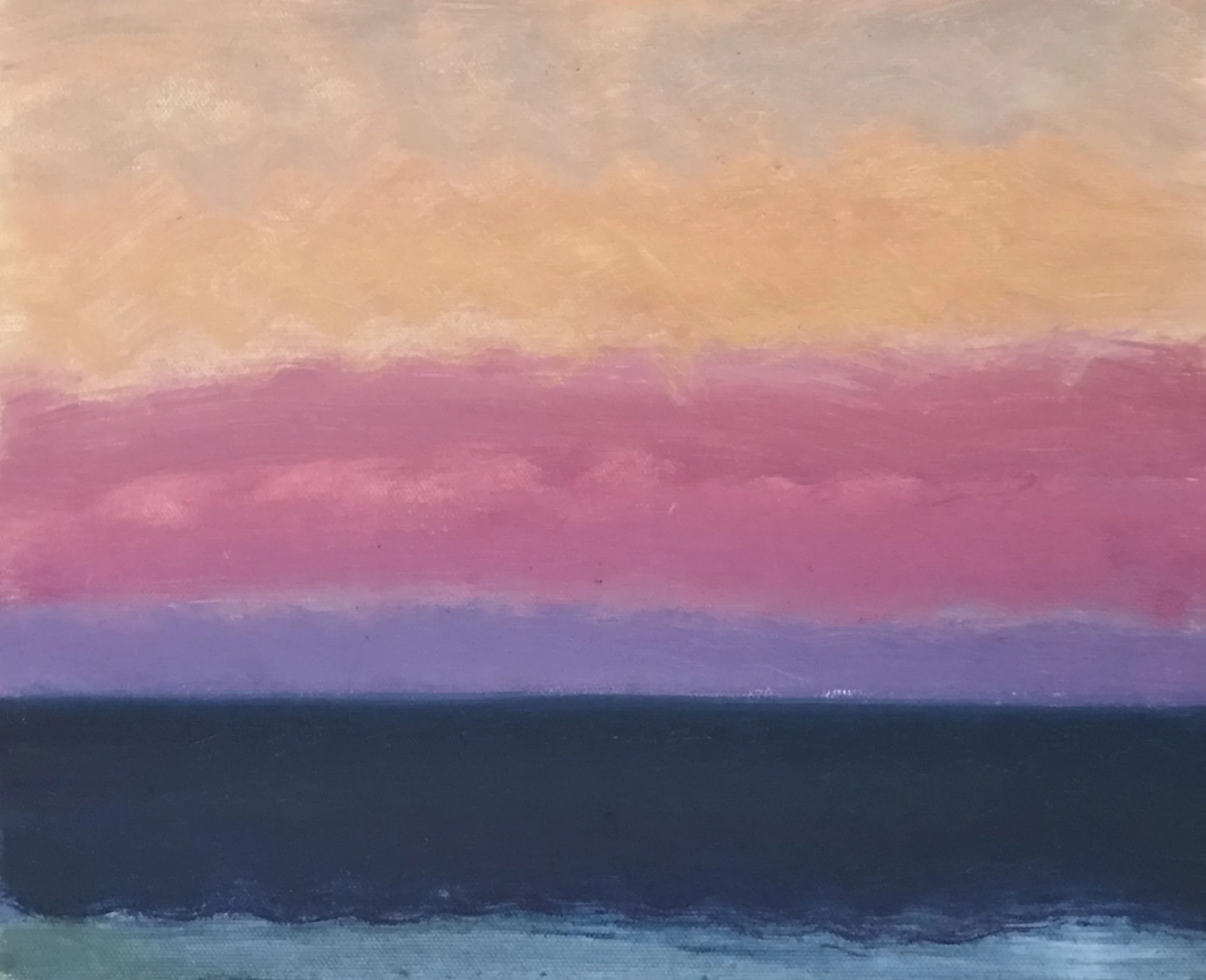 Evening Prayer Brunswick Heads, #2 7 August 2021, oil on canvas board, 30 X  25 cm