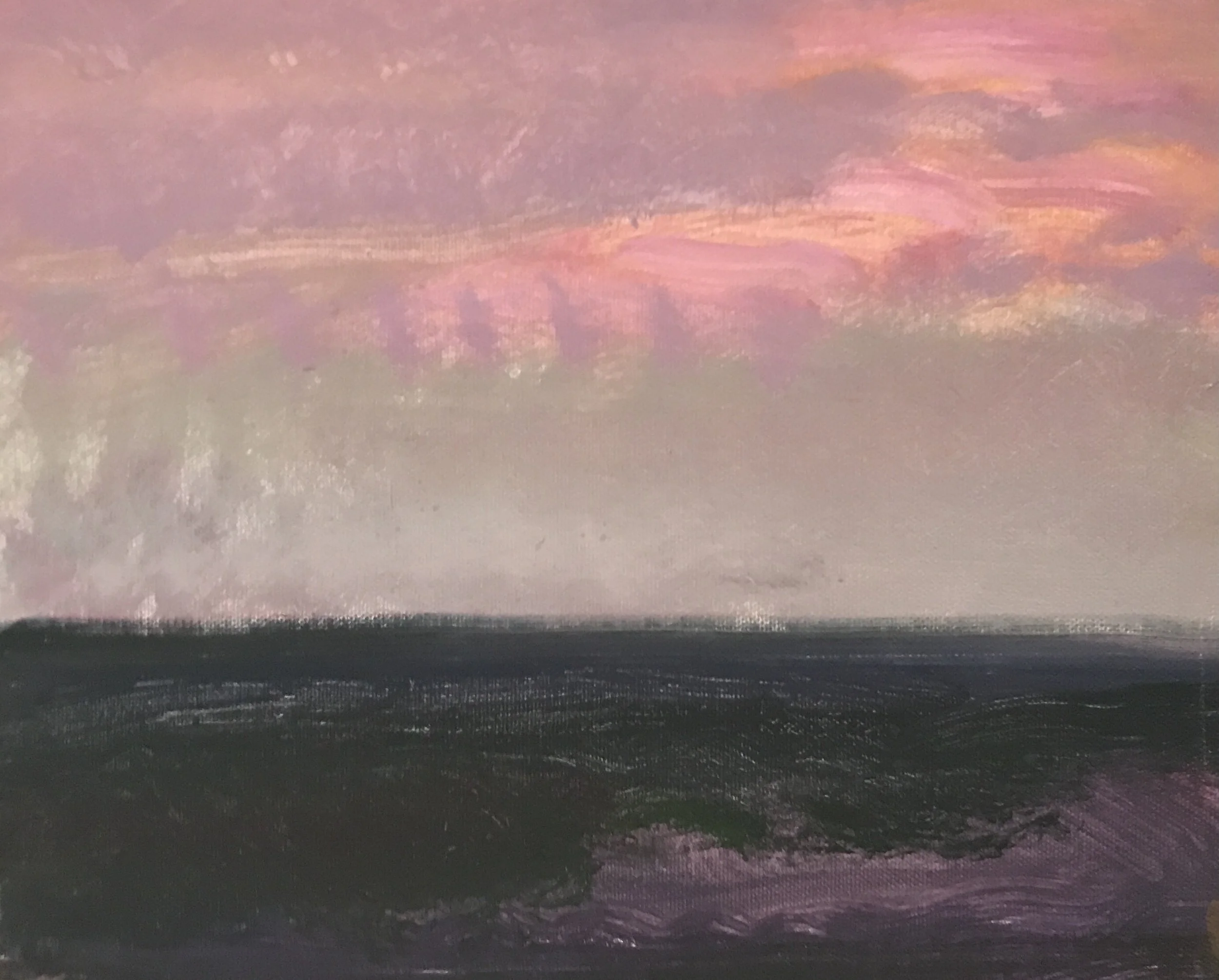 Evening Prayer Brunswick Heads, #2, 18 February, 2022, oil on canvas board, 30 X 25 cm