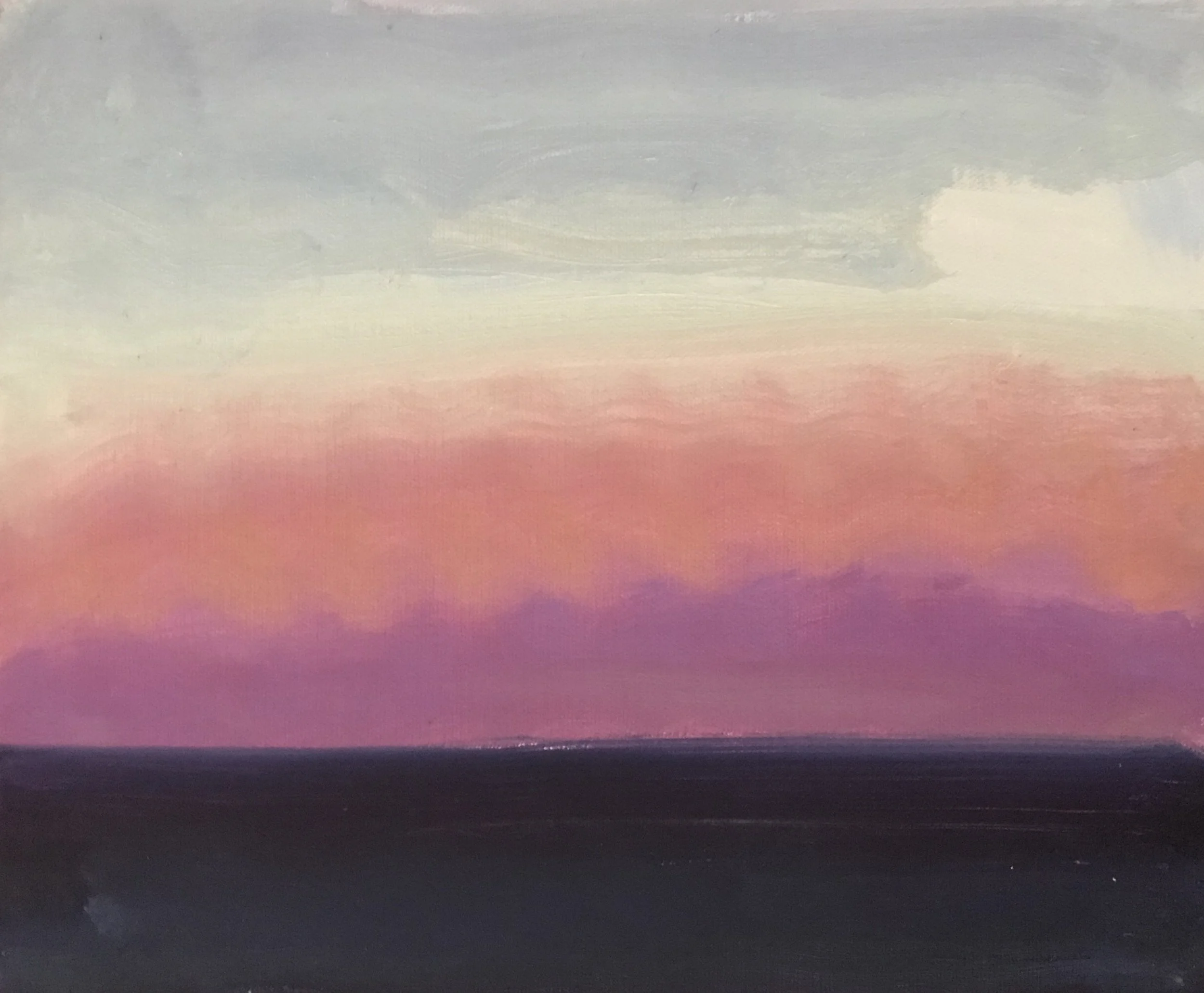 Evening Prayer Brunswick Heads, #2  3 April 2020, oil on canvas board, 30 X 25 cm