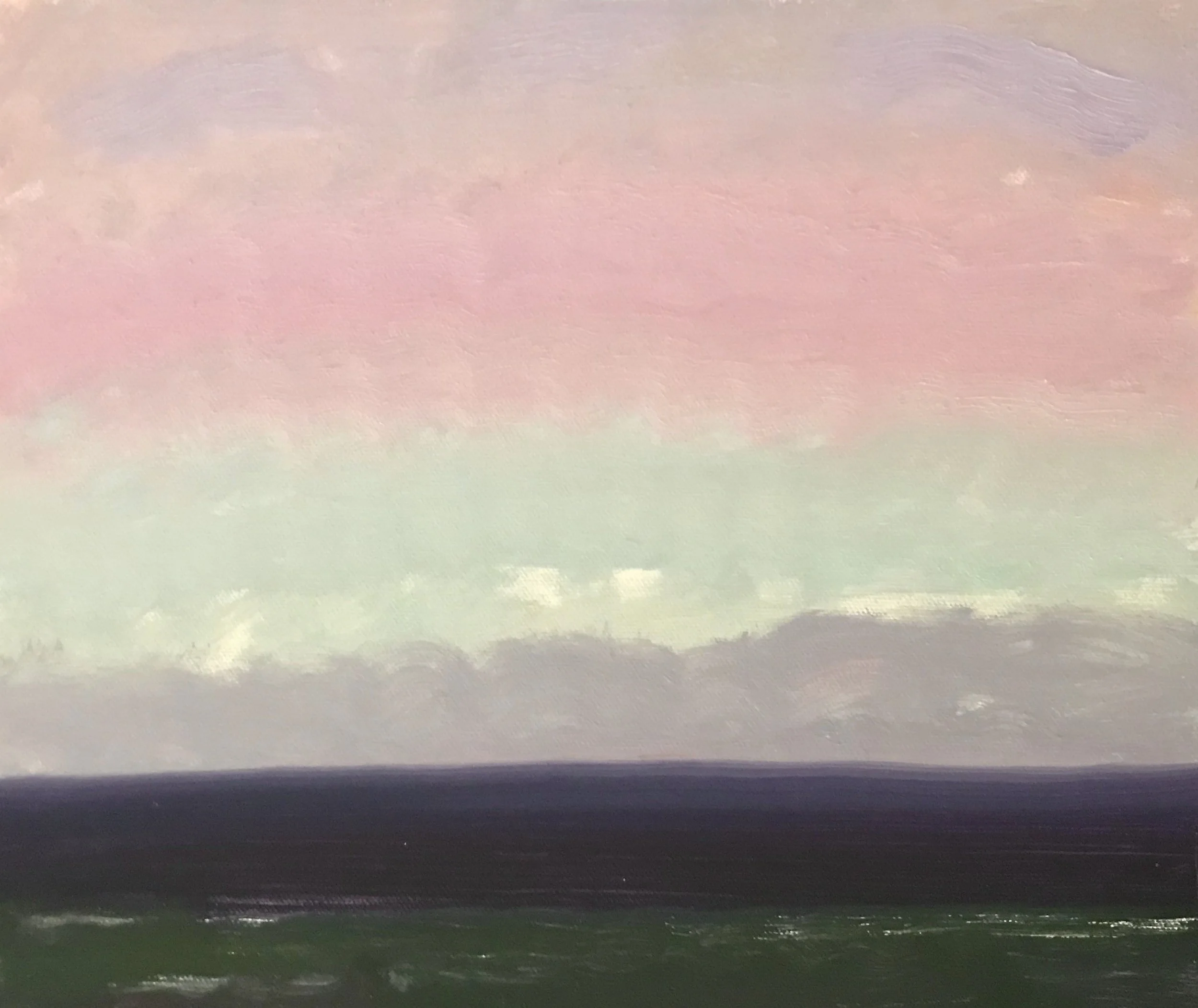 Evening Prayer Brunswick Heads,  #2  28  May  2020, oil on canvas board, 30 X 25 cm