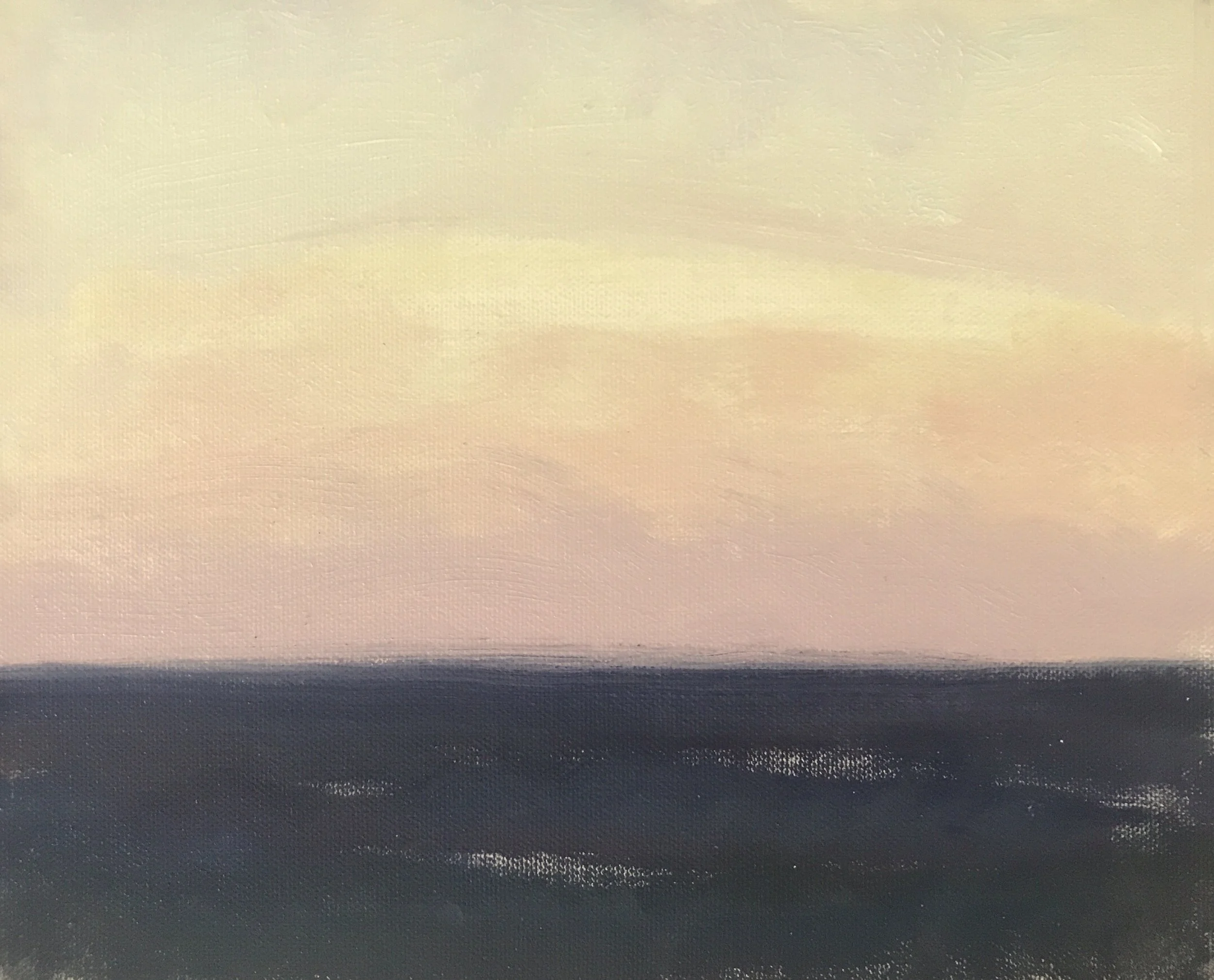 Evening Prayers Brunswick Heads, #2 15 October  2019, oil on canvas board, 30 X 25 cm