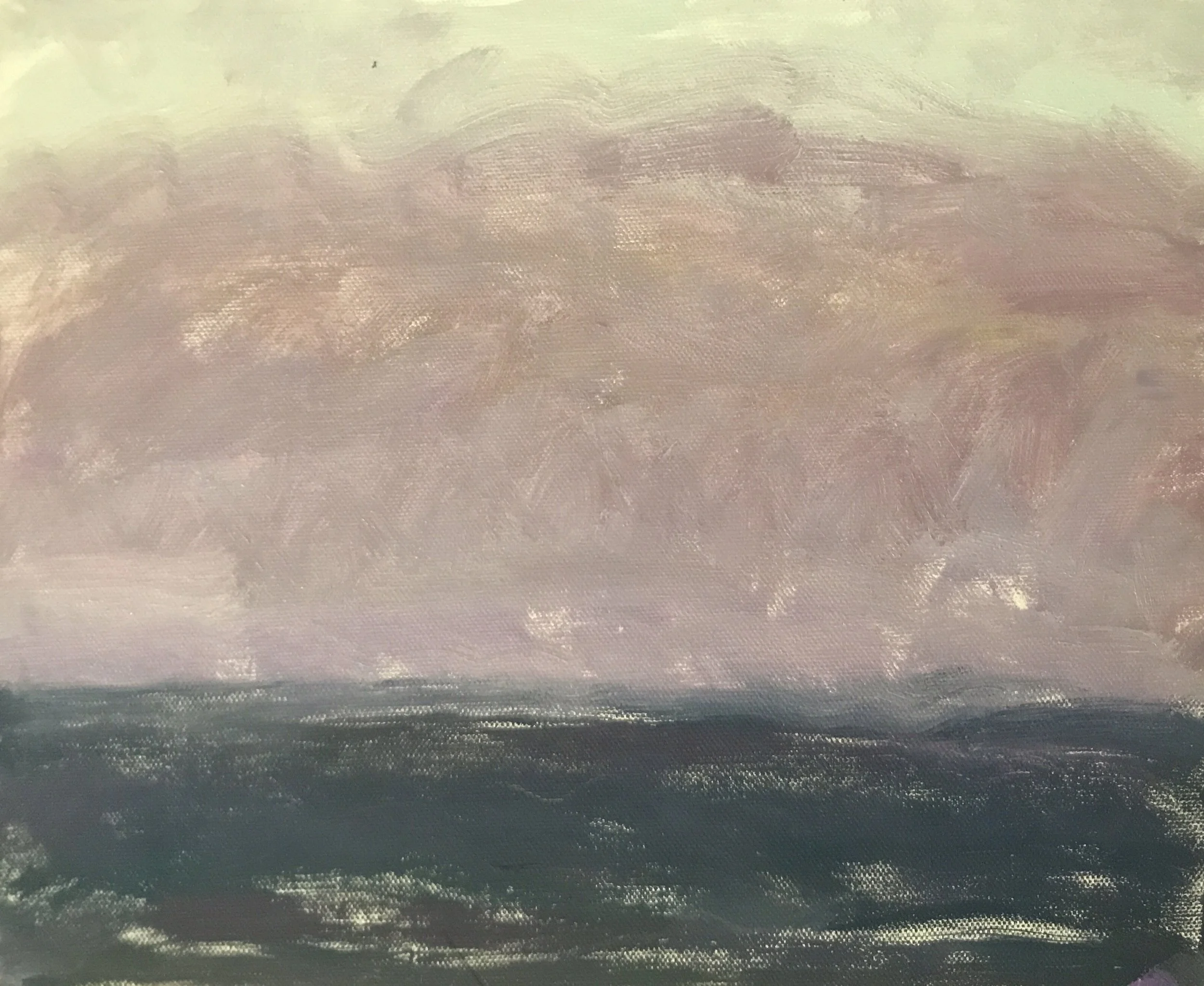 Evening Prayers Brunswick Heads, 8 October  2019, oil on canvas board, 30 X 25 cm