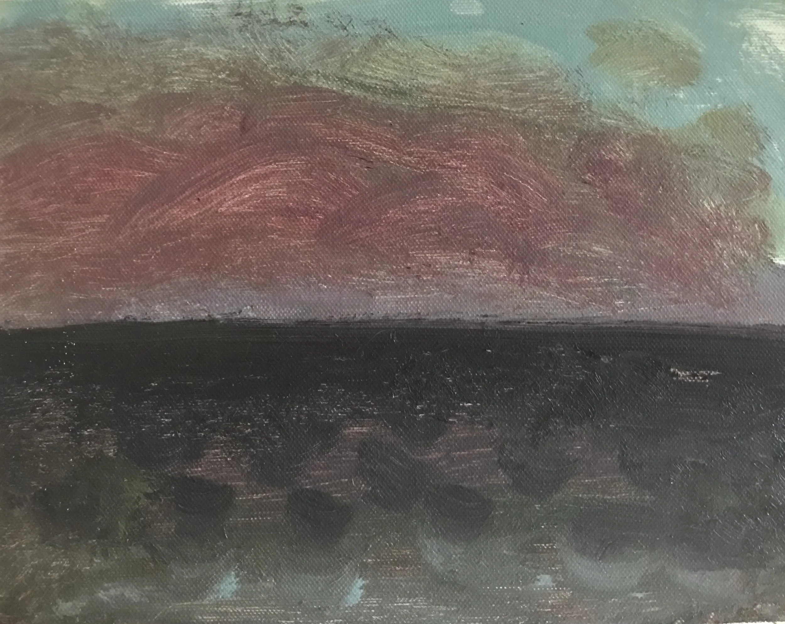 Evening Prayer Brunswick Heads 8 January 2018  oil on canvas board, 25 X 20 cm