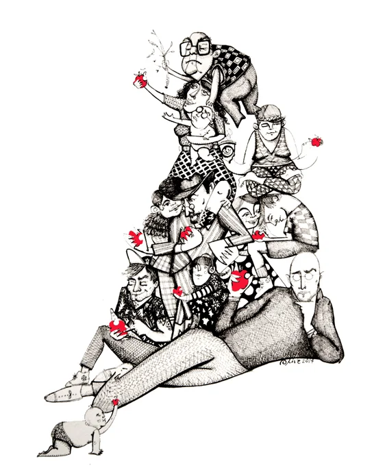 'The Apple Doesn't Fall"' 12" x 16" / pen & ink / SOLD