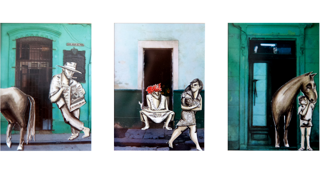 'En la Calle de Habana' 20" x 9" / digital photo, watercolor, pen & ink / SOLD