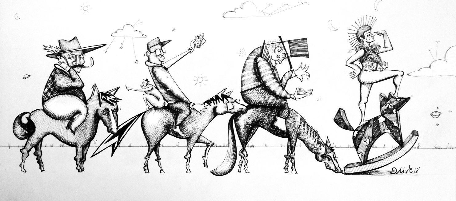 'Hop on the Band(width) Wagon' 20" x 9" / pen & ink / SOLD