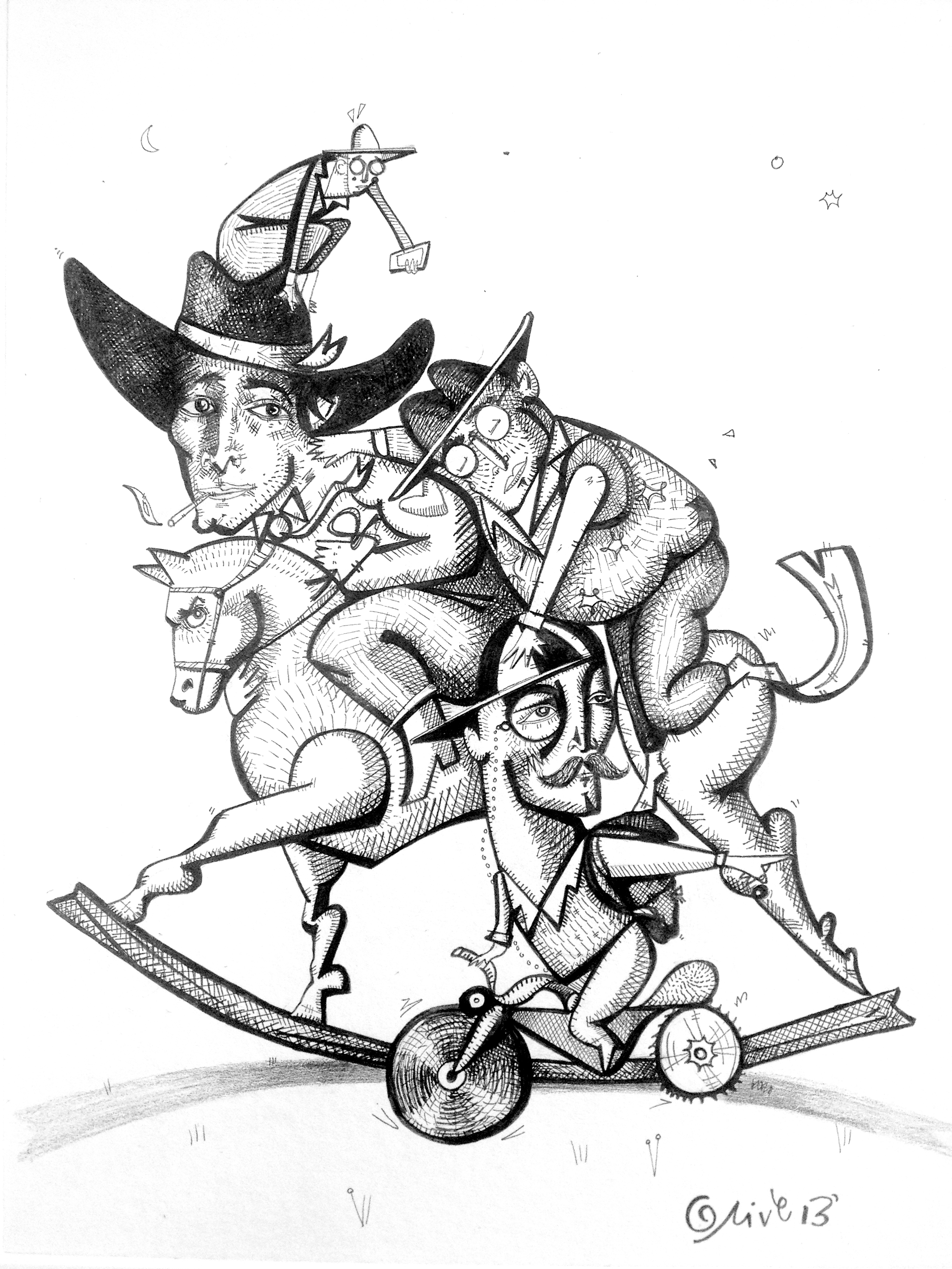 Ze' Pioneer Entrepreneur and Ze' Venture Capitalist 10" x 12" / pen & ink / SOLD
