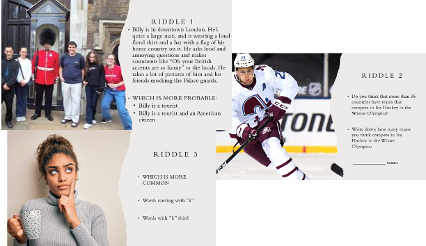 activities showing a represntativeness heuristic, anchoring, and availability heuristic example