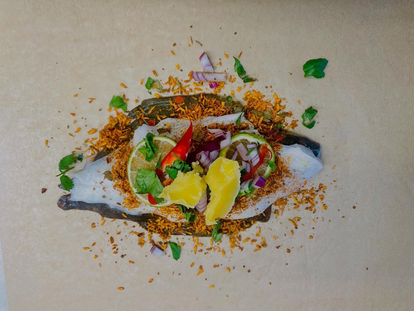 Fish in papillotte, a different marinade every week with the catch of the week.

This week&rsquo;s Chef-prepared - toasted coconut and spices with fresh lime &amp; nutty ghee - the South Indian with Plaice, Lemon Sole or Trout.

The chef-prepared is 